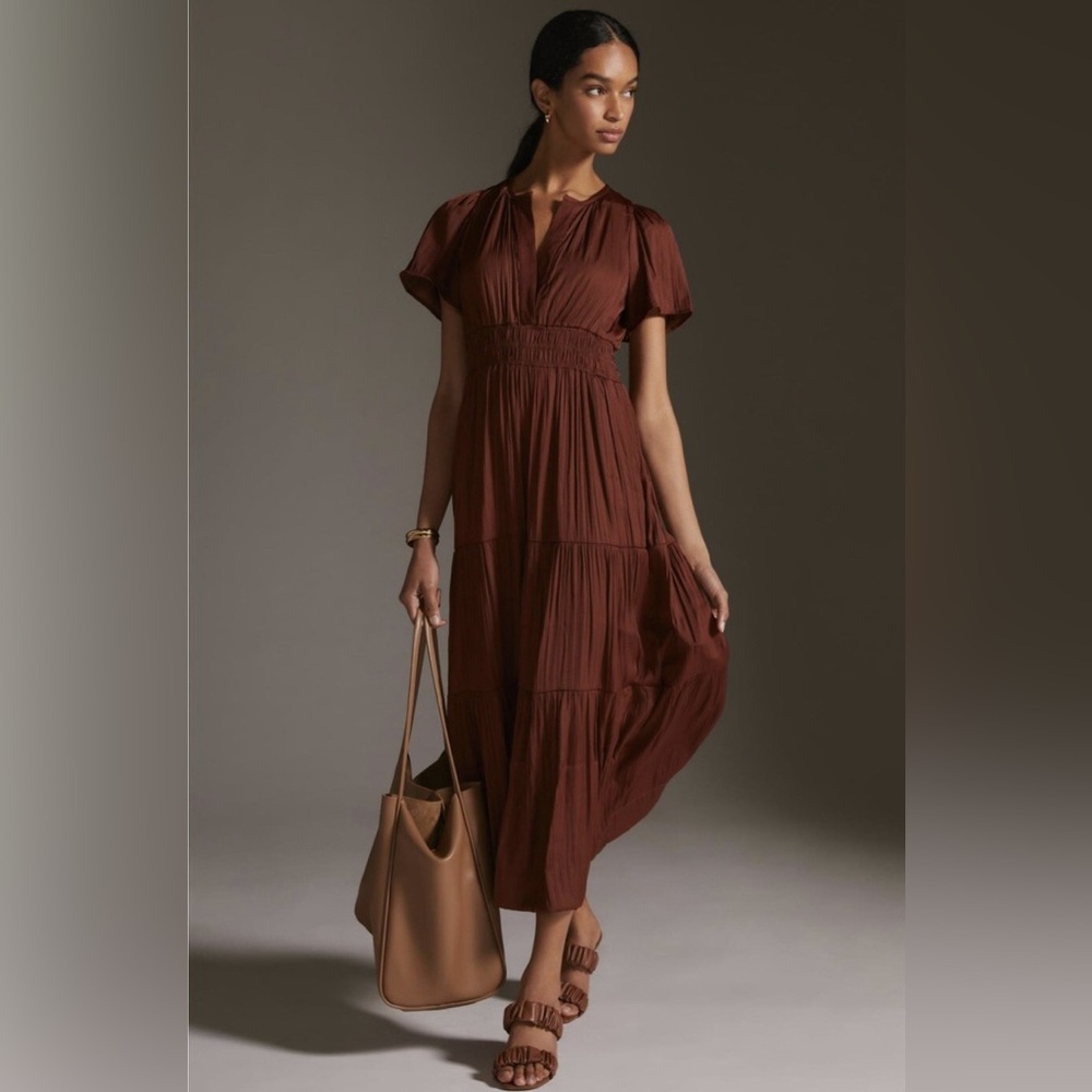 Anthropologie Brown Tiered Maxi Dress